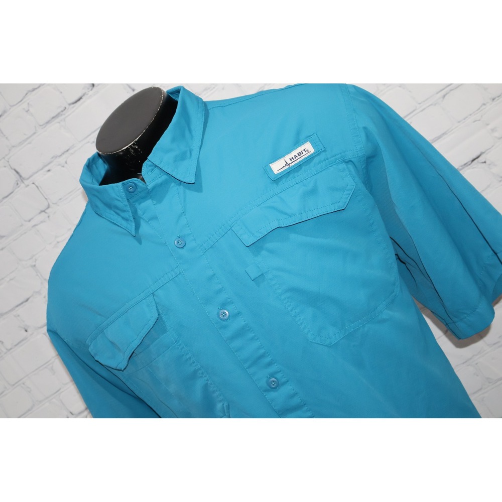 Habit Fishing Shirt Men 3XL Teal Blue Short Sleeve Vented Button Up Polyester